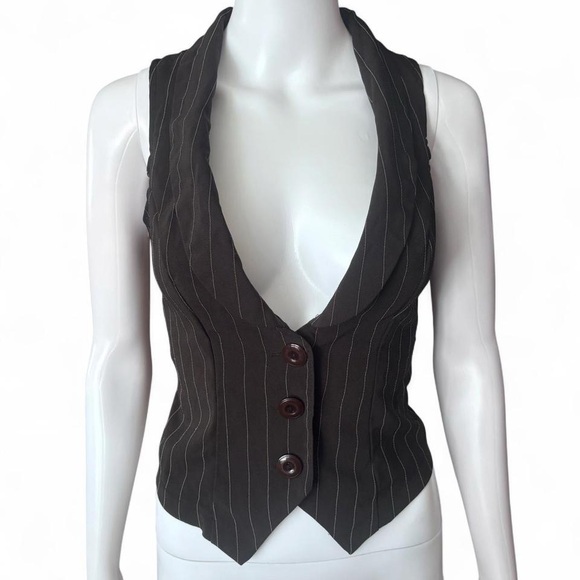 Valia Jackets & Blazers - Y2K Valia Black Pinstripe Sleeveless Vest